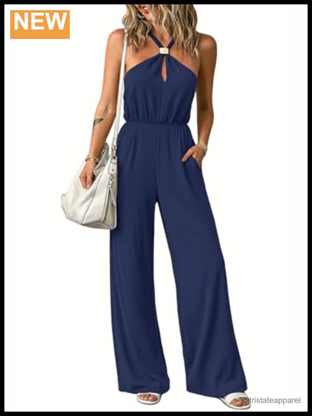 Sleeveless Halter Backless Wide Leg Jumpsuit One Piece Outfit